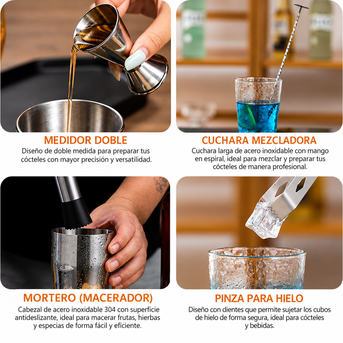 Kit de Coctelería con Base de Madera