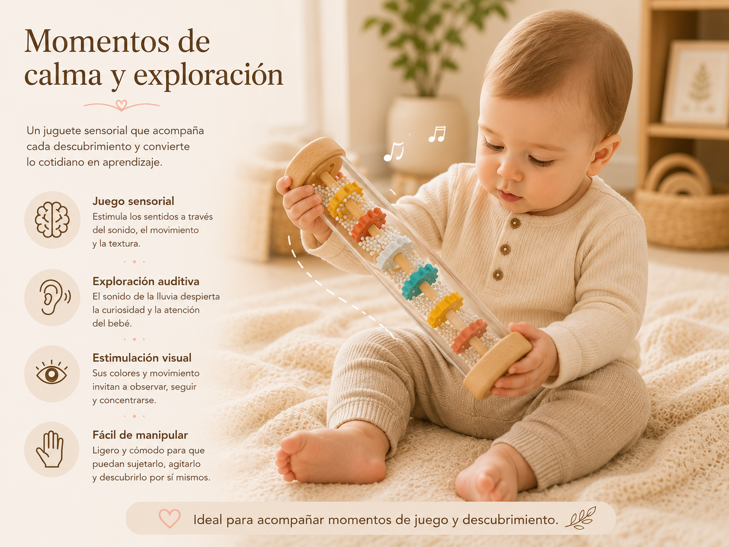 Palo de Lluvia Sensorial de Madera para Bebés | Montessori