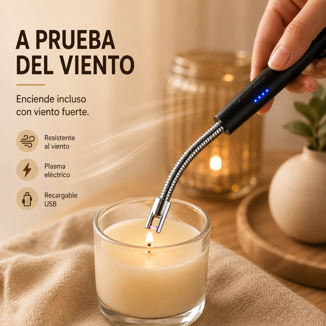 Encendedor Eléctrico USB Flexible Recargable para Velas, Cocina y Parrilla