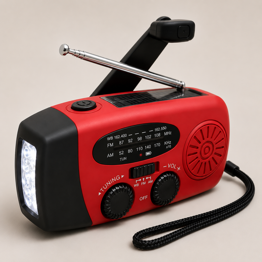 Radio de Emergencia Solar con Manivela, Linterna LED y Función Power Bank