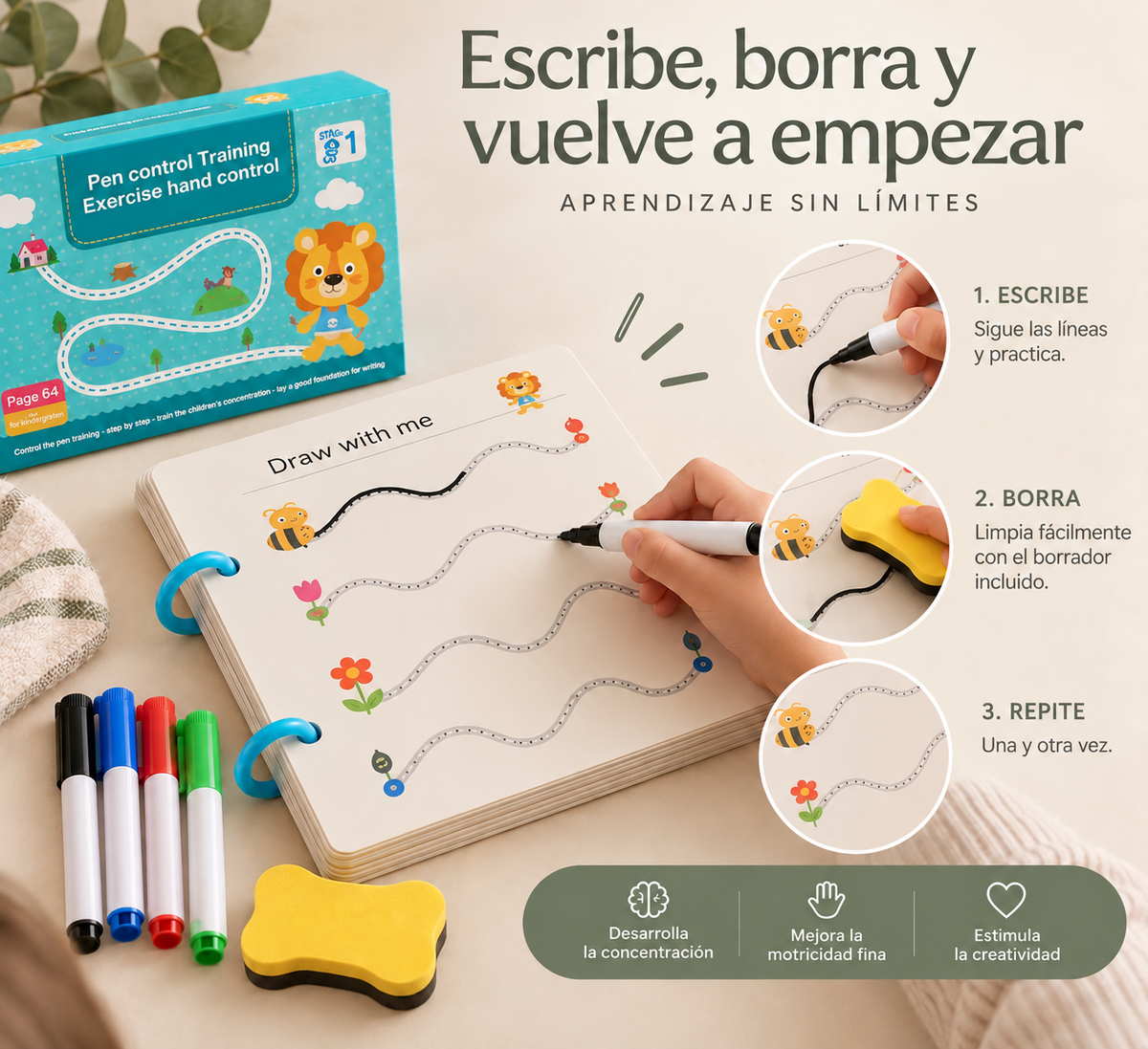 Cuaderno Interactivo Montessori Reutilizable | 64 Páginas