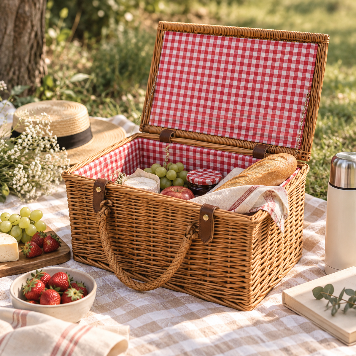 Canasto de Picnic Vintage de Mimbre