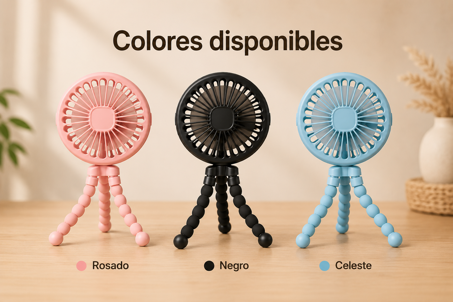 Ventilador Portátil Octopus USB Recargable con Trípode Flexible y Luz LED