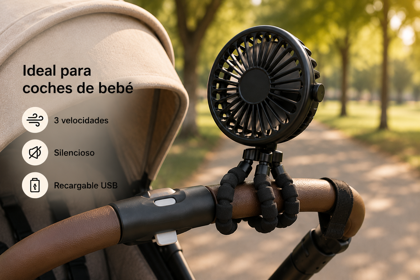 Ventilador Portátil Octopus USB Recargable con Trípode Flexible y Luz LED