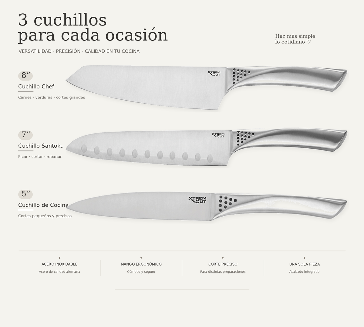 Set de 3 Cuchillos Xtrem Cut | Acero Inoxidable