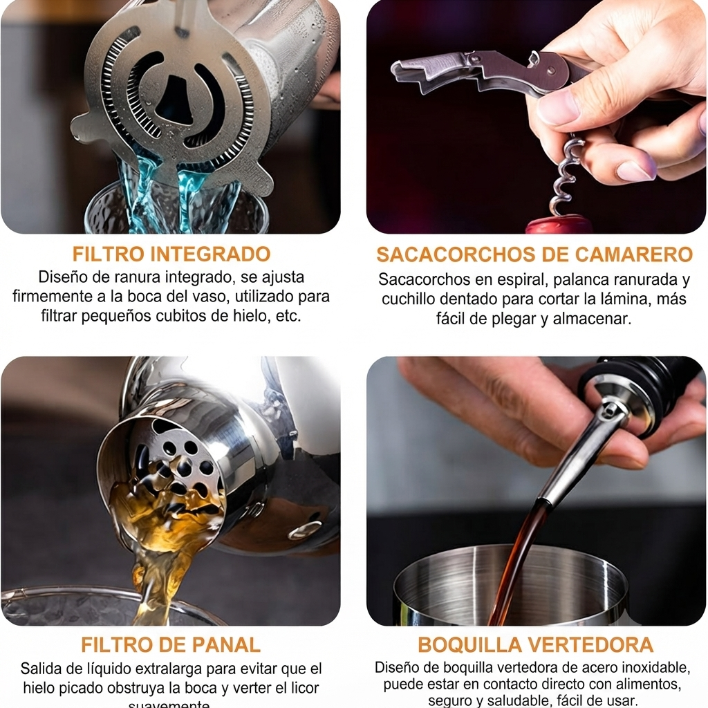 Kit de Coctelería con Base de Madera