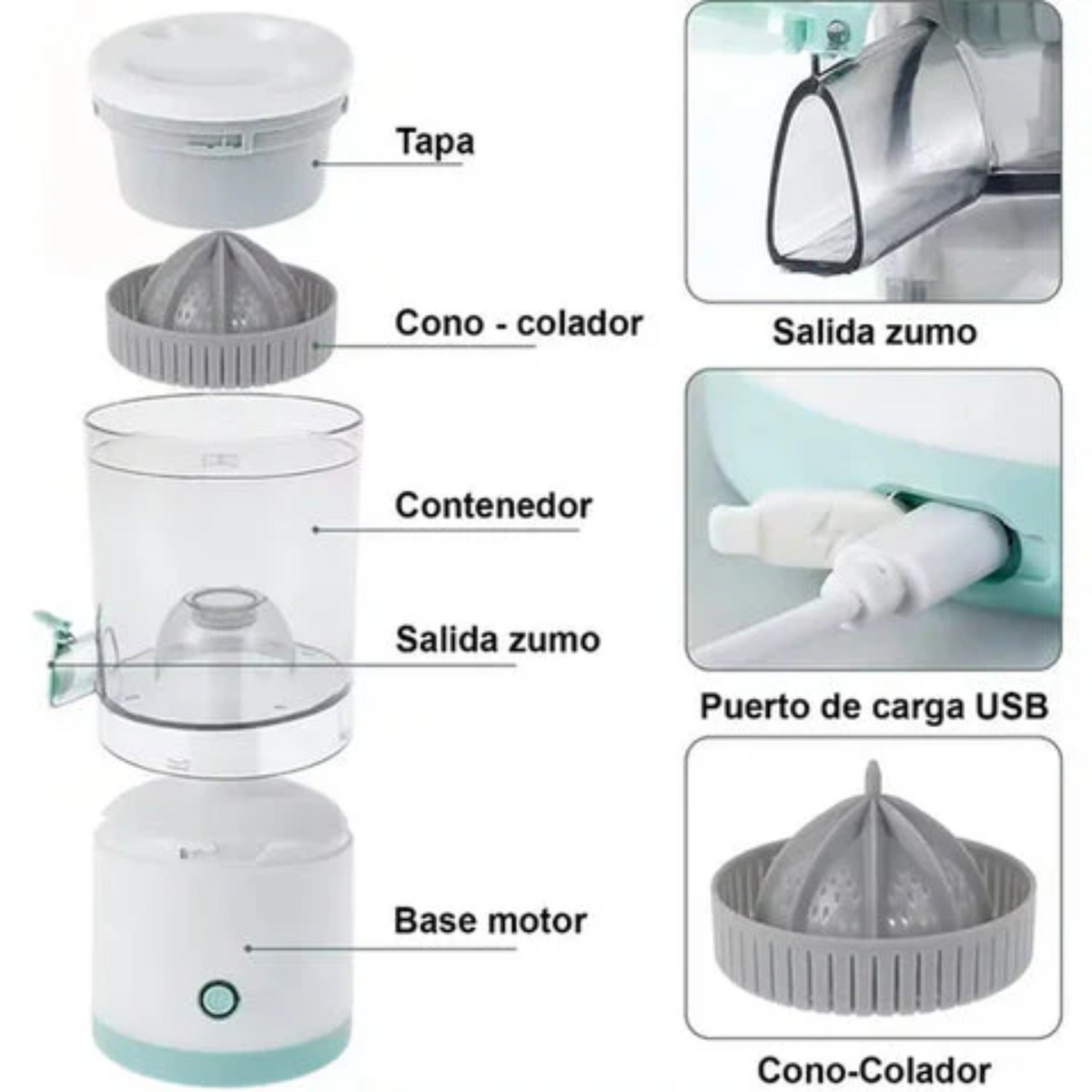 Exprimidor de Jugo Eléctrico Inalámbrico Recargable USB